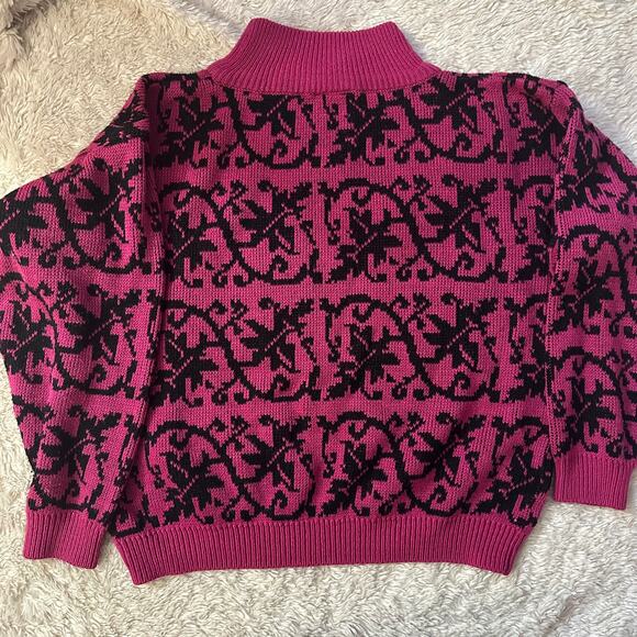 Vintage 80's Retro Small Pink Black Granny Mockneck Sweater J.Jordan - Picture 4 of 4